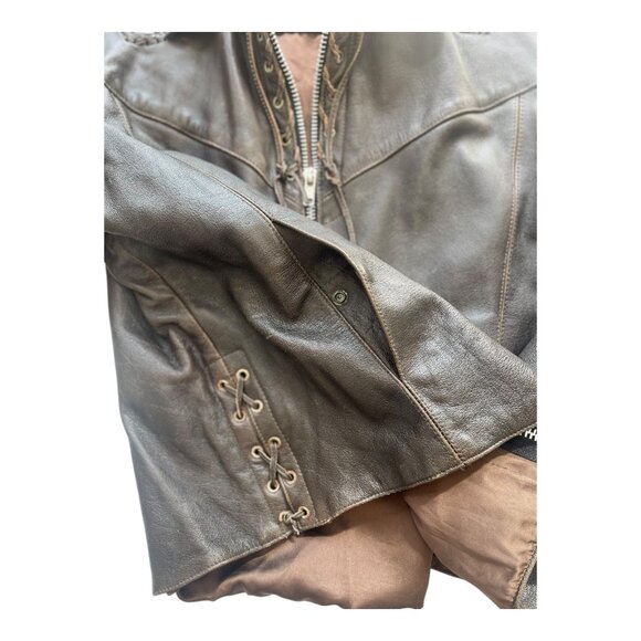 Vtg. Men's Leather Gallery Western Native Boho Lace-up Jacket Brown Beaded Rare - Picture 6 of 15
